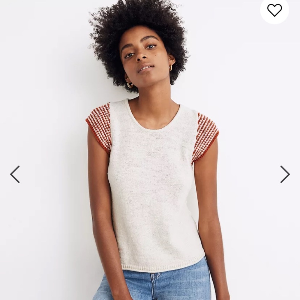 Madewell Kimble Knit Cotton Sweater. Cream and rust orange. New without tags.